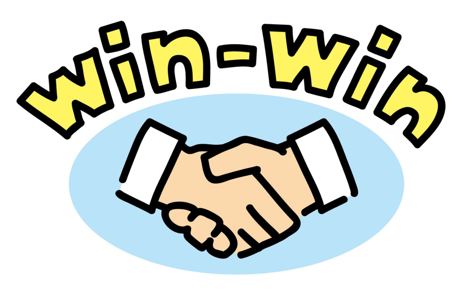 個人売買なら買う側と売る側の双方にメリットがあることを表す、Win-Winの握手のイラスト