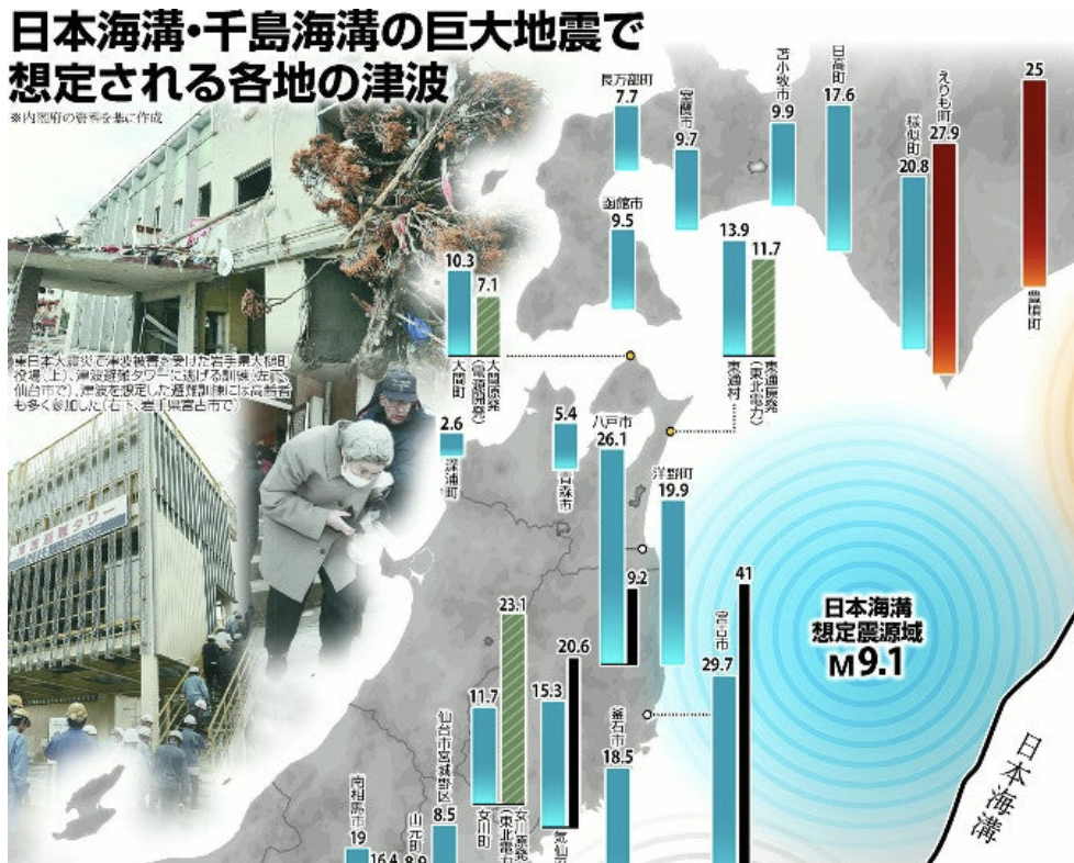 「想定される各地の津波高さ」