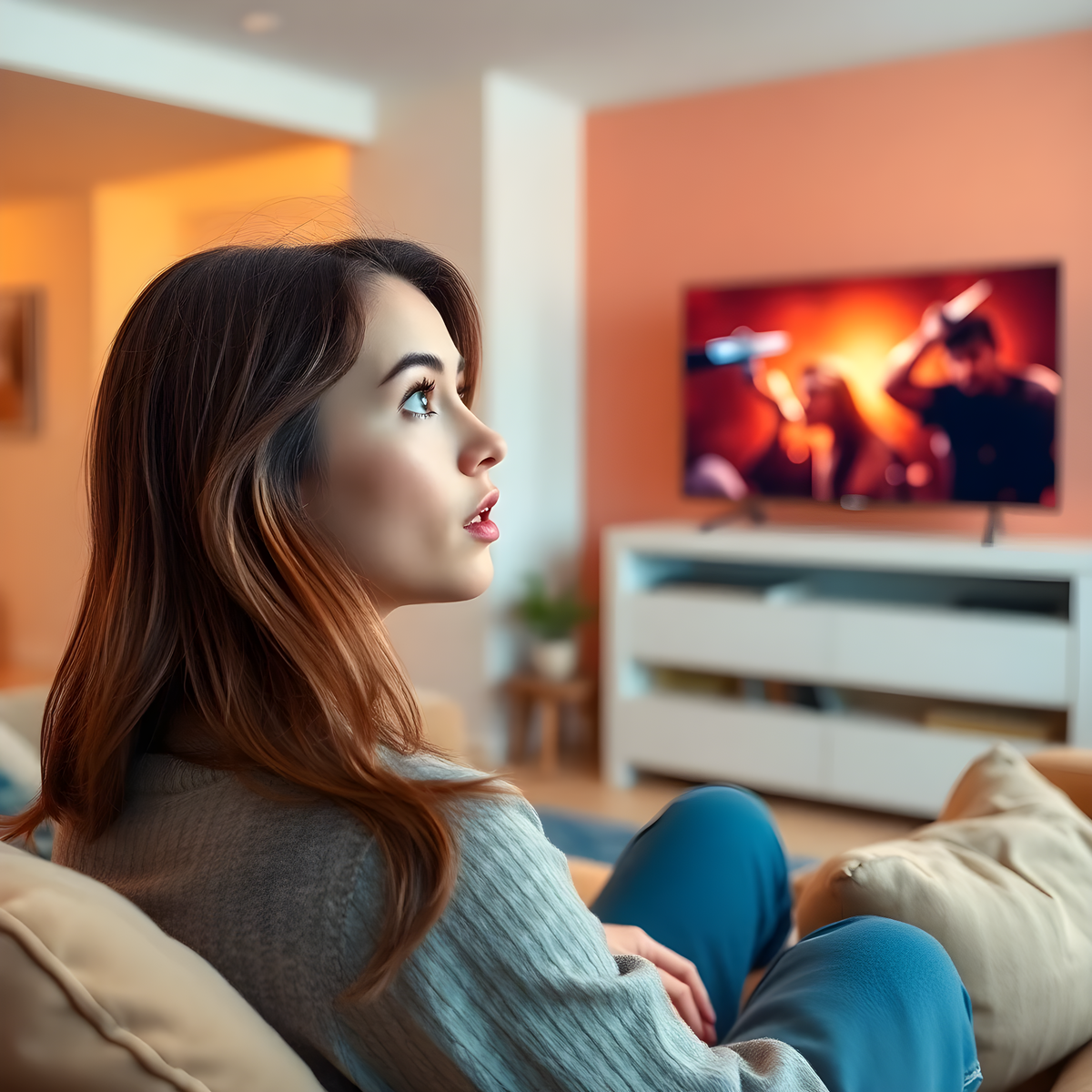 alt="テレビを観ている女性"