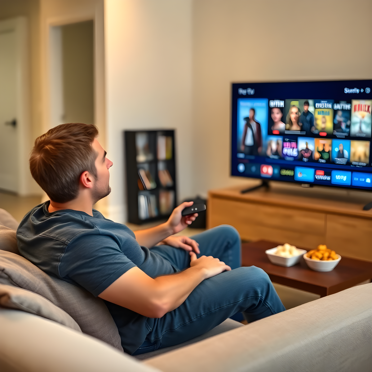 alt="Amazon Fire TV Stickを使っている男性"