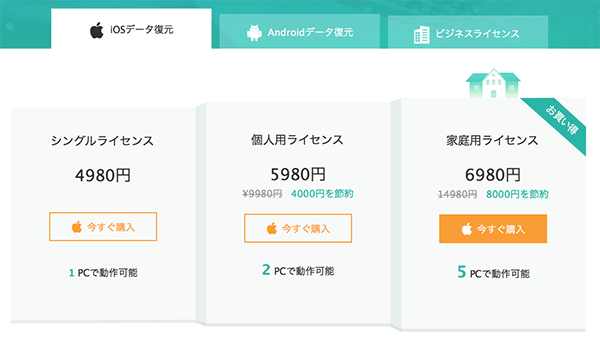 PhoneRescueの料金体系 PhoneRescueの料金体系