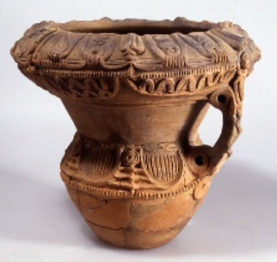 古代メキシコ産　土器　 水亀　水差し　縦縞模様 古代メキシコ産 土器 水亀 水差し 縦縞模様 （縄文文明の芸術