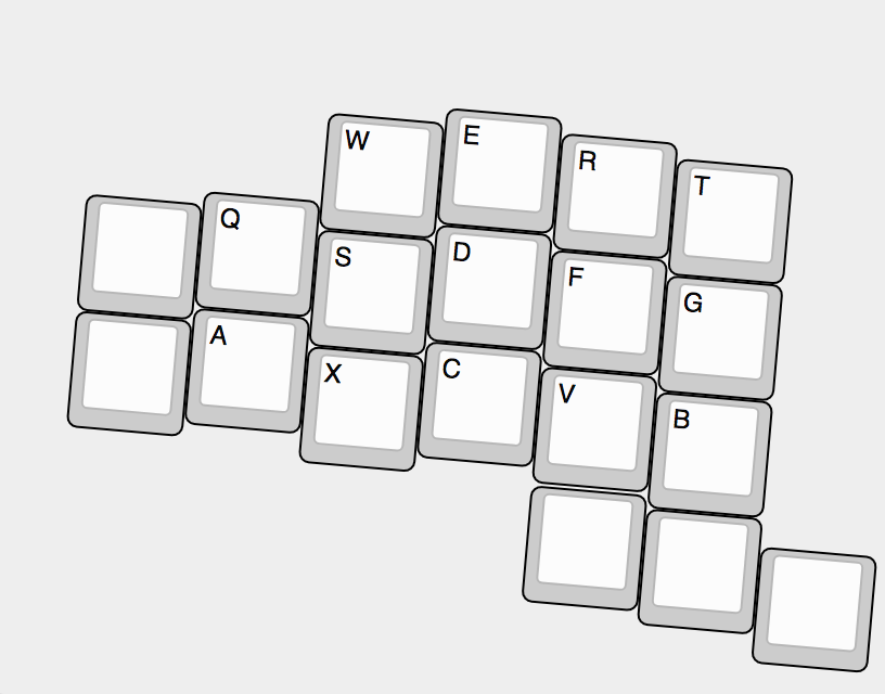 キーを少なくしたキー配列の図（左手のみ）
