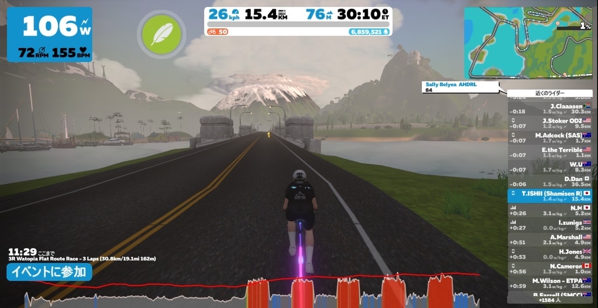 Zwift 3R Watopia Flat Route Race 3 Laps (30.8km/19.1mi 162m) (A