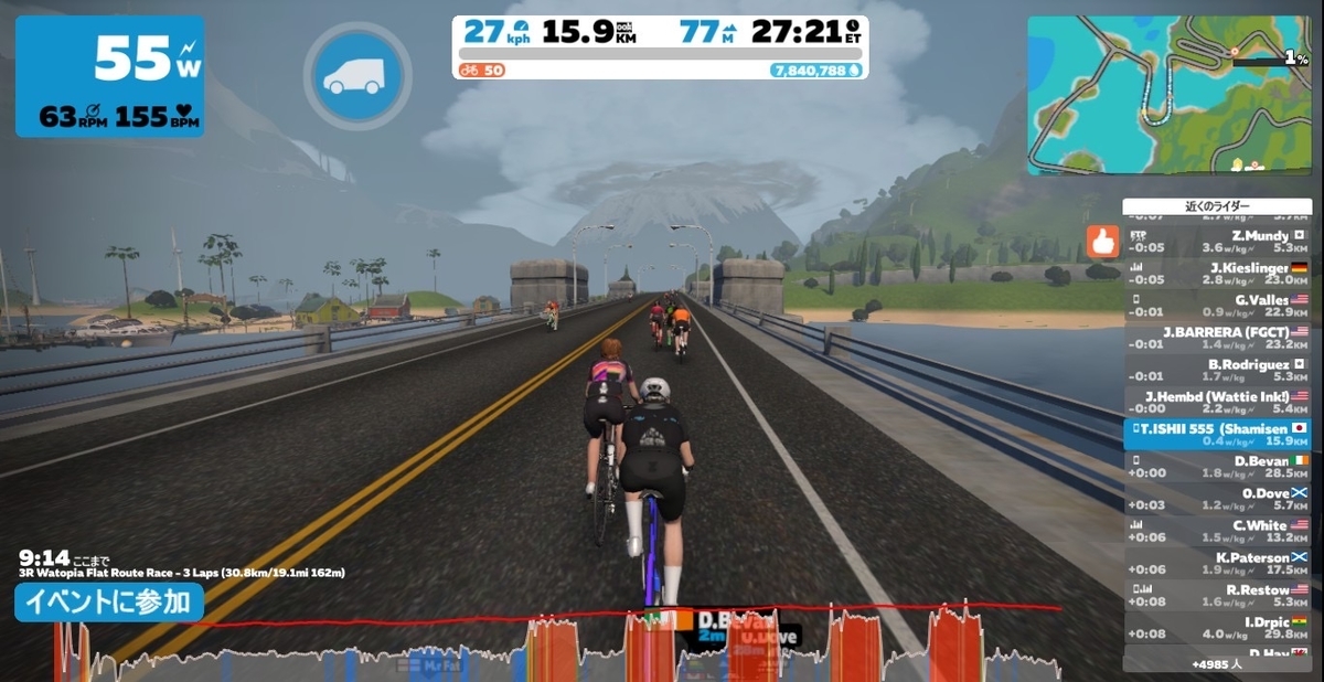 Zwift 3R Watopia Flat Route Race 3 Laps (30.8km/19.1mi 162m) (A