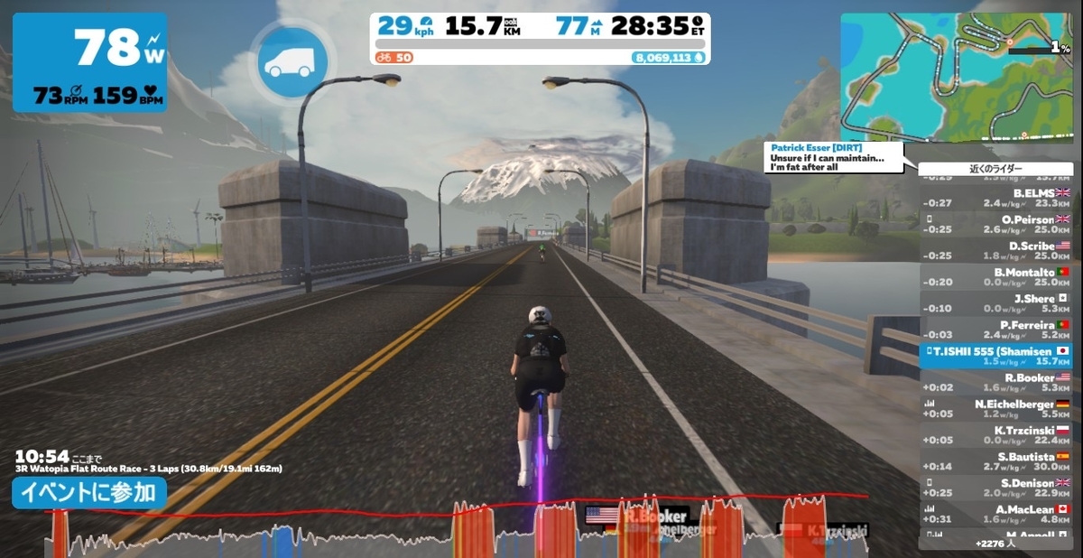 Zwift 3R Watopia Flat Route Race 3 Laps (30.8km/19.1mi 162m) (A