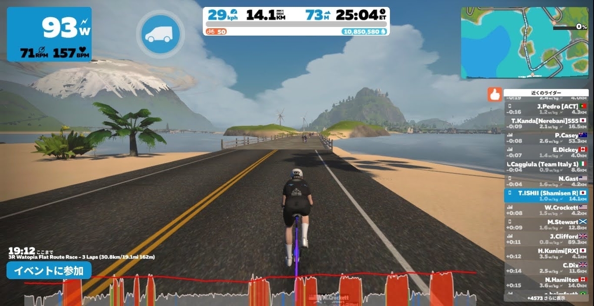 Zwift 3R Watopia Flat Route Race 3 Laps (30.8km/19.1mi 162m) (A