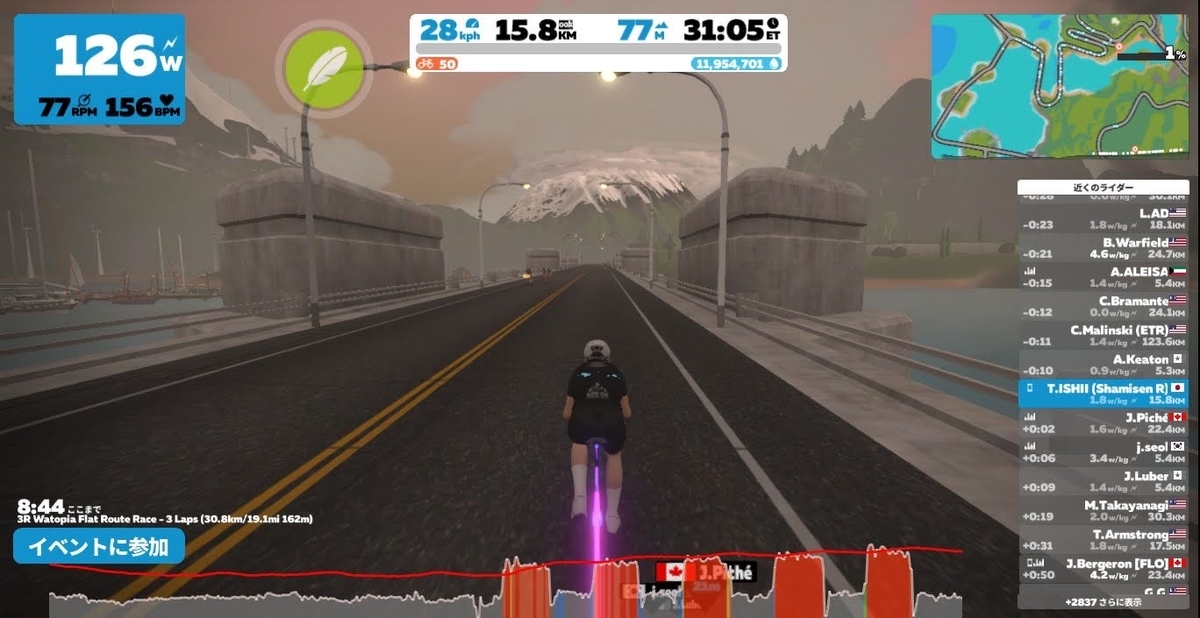 Zwift 3R Watopia Flat Route Race 3 Laps (30.8km/19.1mi 162m) (A