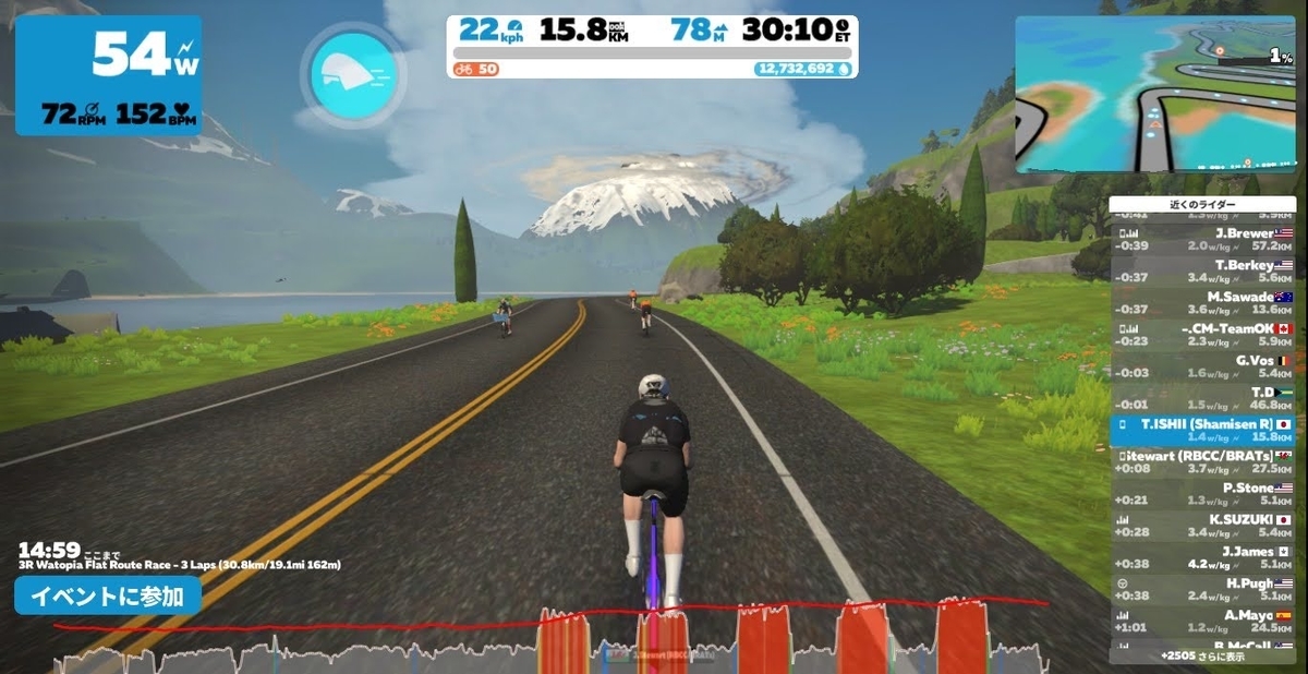 Zwift 3R Watopia Flat Route Race 3 Laps (30.8km/19.1mi 162m) (A