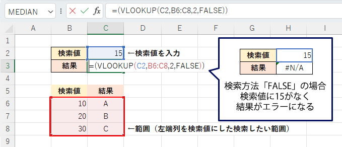 検索結果を「FALSE」にした場合