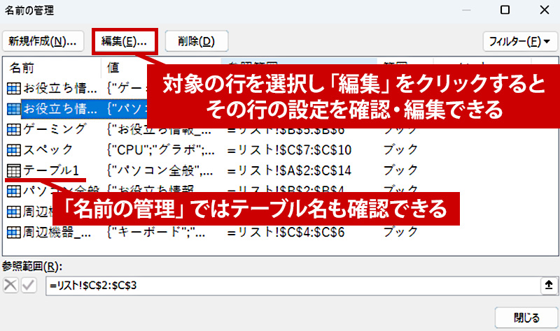 名前の管理 詳細の確認