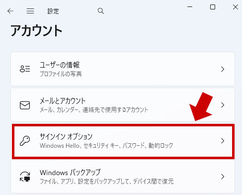 サインイン オプションをクリックする