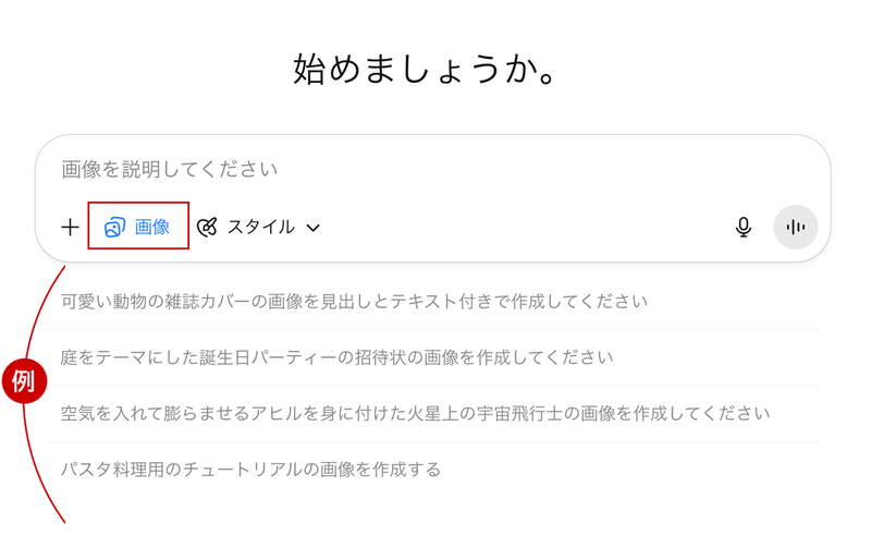 ChatGPT画像イメージ作成画面