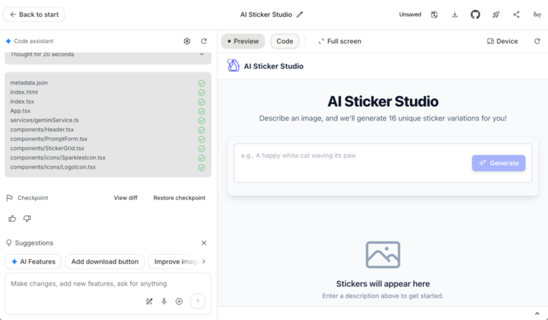 Google AI Studioで実際に出来上がったアプリをその場で動かすことが可能