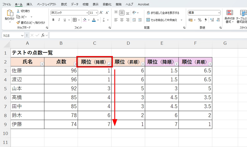 RANK関数とソート