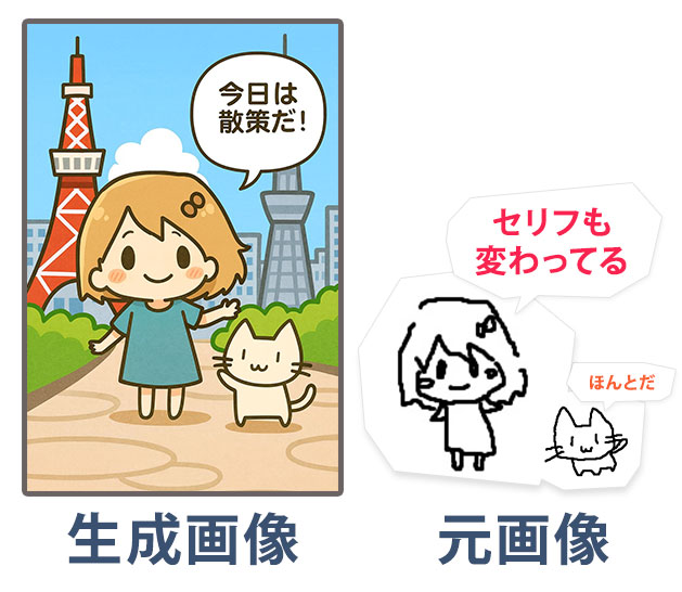 AIとの会話で画像のシチュエーションを変える例