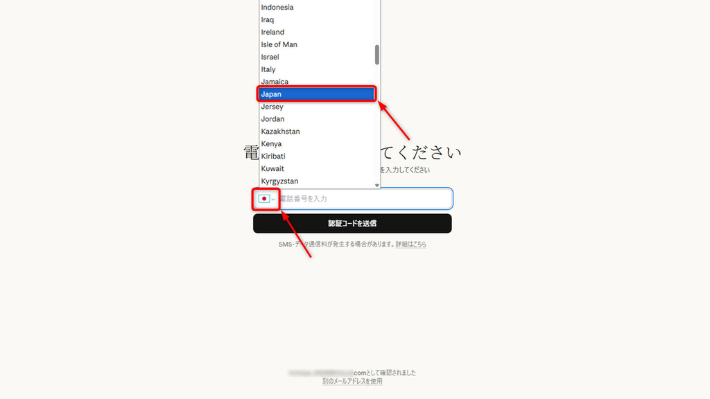 利用規約に同意後、電話番号の入力画面が表示される