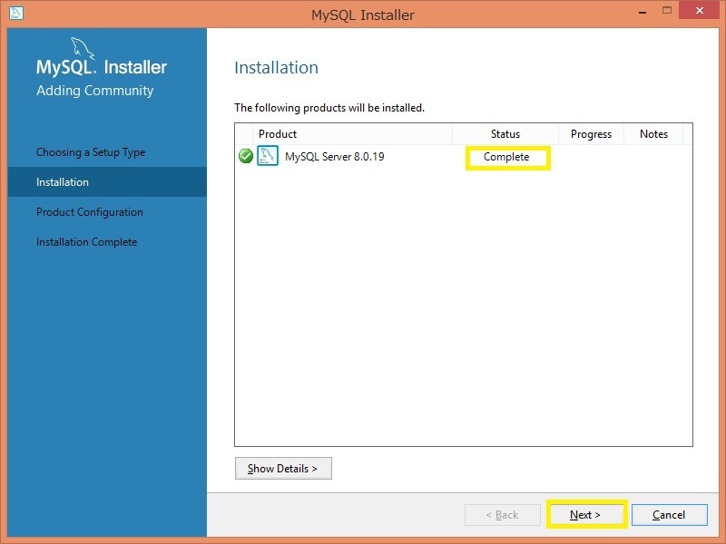 ステータス「complete」