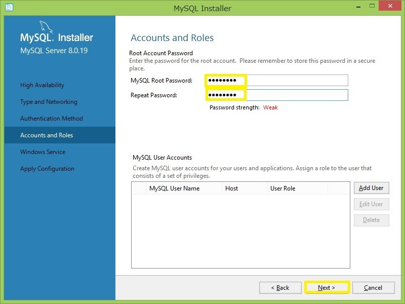 パスワードの設定