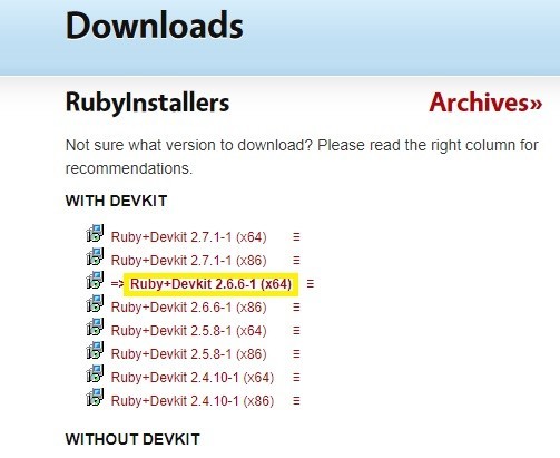 「Ruby+Devkit 2.6.6-1 (x64)」