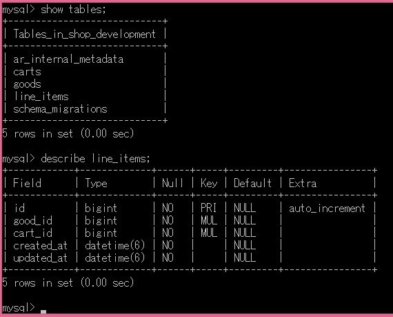 「line_items」テーブルの確認