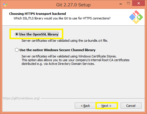 f:id:MrRadiology:20200714073703p:plain 「Use the OpenSSL library」を選択