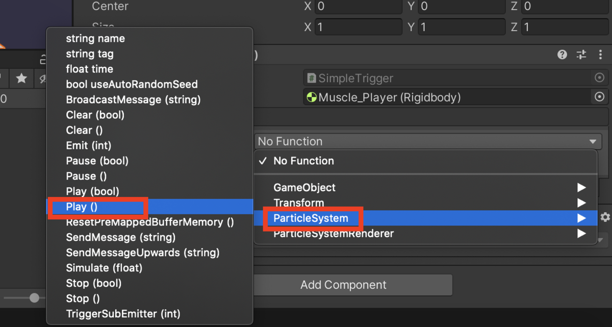 f:id:MrRadiology:20201013215631p:plain 「ParticleSystem」>「Play()」を選択