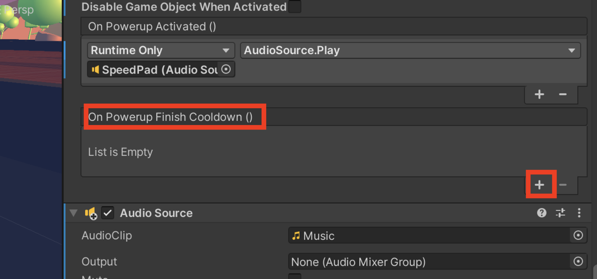「On Powerup Finish Cooldown()」の「＋」
