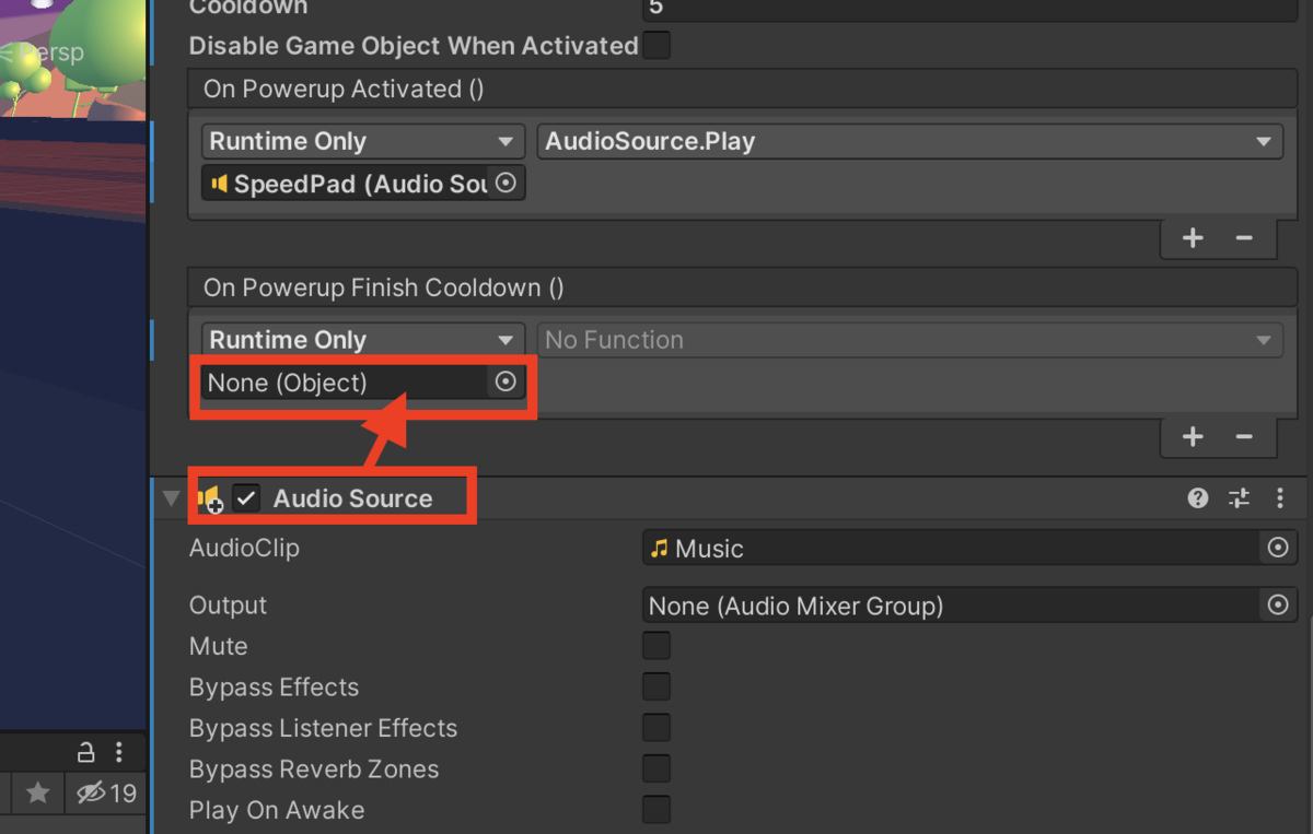 「Audio Source」を「None(Object)」の部分にドラッグ＆ドロップ