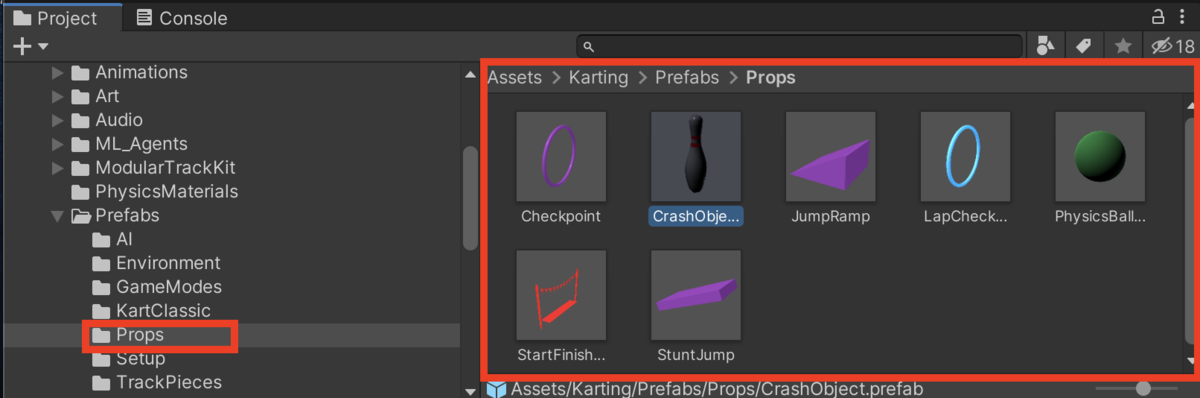 f:id:MrRadiology:20201015073154p:plain Assets > Karting > Prefabs > Props