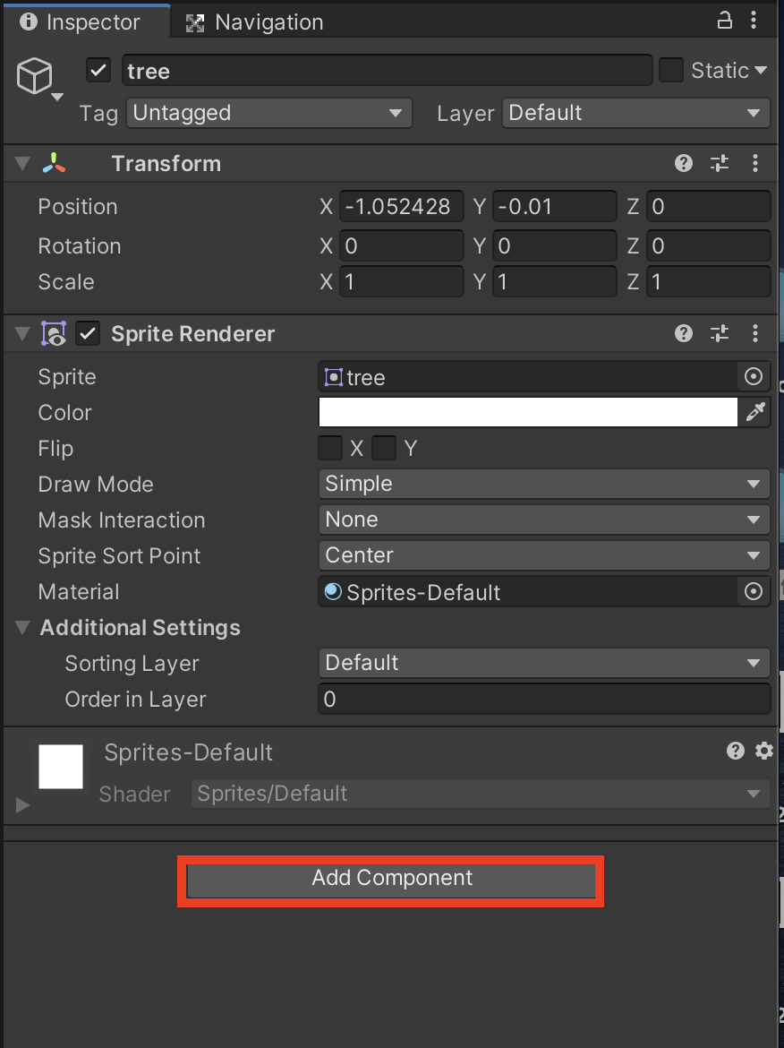 「Add Component」をクリック