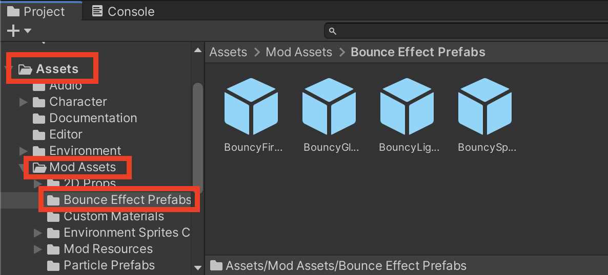  Assets &gt; ModAssets &gt; Bounce Effect Prefabs