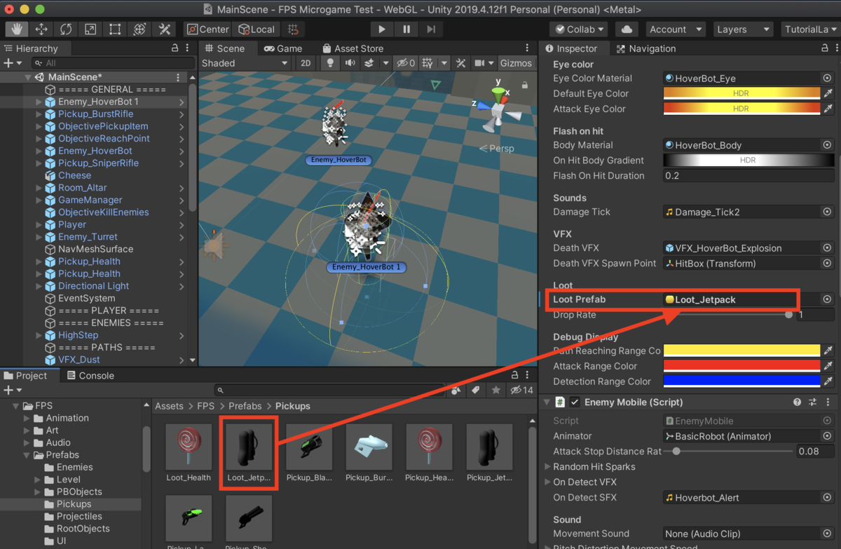 f:id:MrRadiology:20201024172806p:plain Loot_JetpackをLoot Prefabフィールドにドラッグ&ドロップ