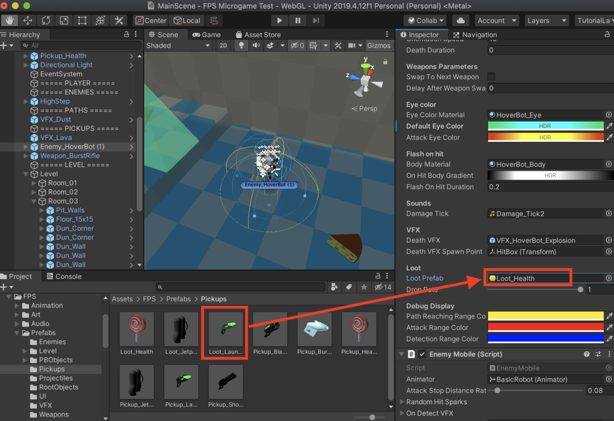 f:id:MrRadiology:20201024180856p:plain 「Loot_Launcher」をLoot Prefabフィールドにドラッグ&ドロップ