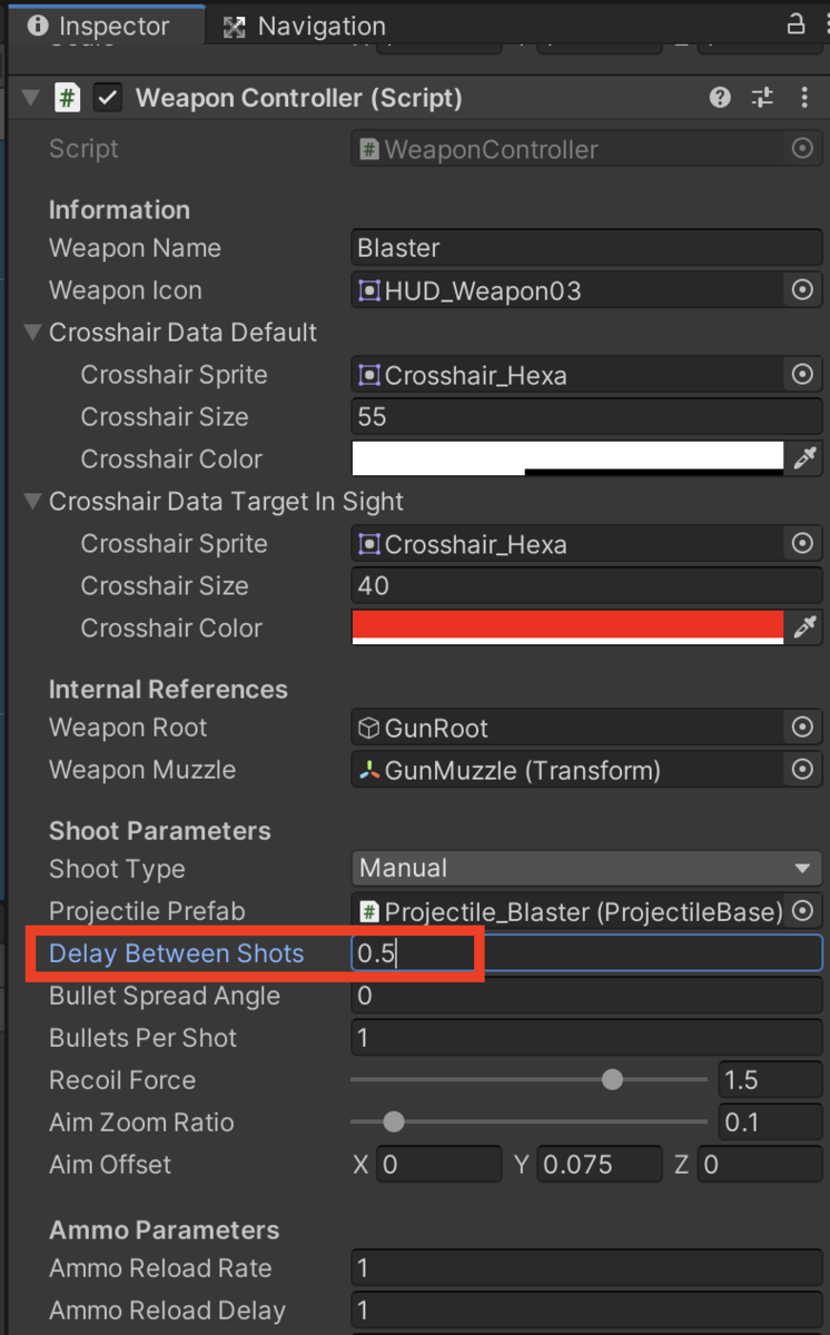 Delay Between Shotsを「0.5」