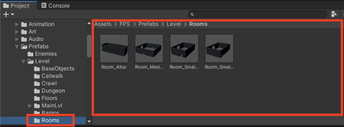 f:id:MrRadiology:20201025165016p:plain Assets > FPS -> Prefabs > Level > Rooms