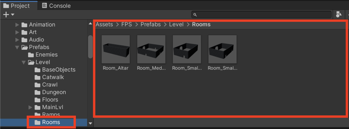 Assets &gt; FPS -&gt; Prefabs &gt; Level &gt; Rooms