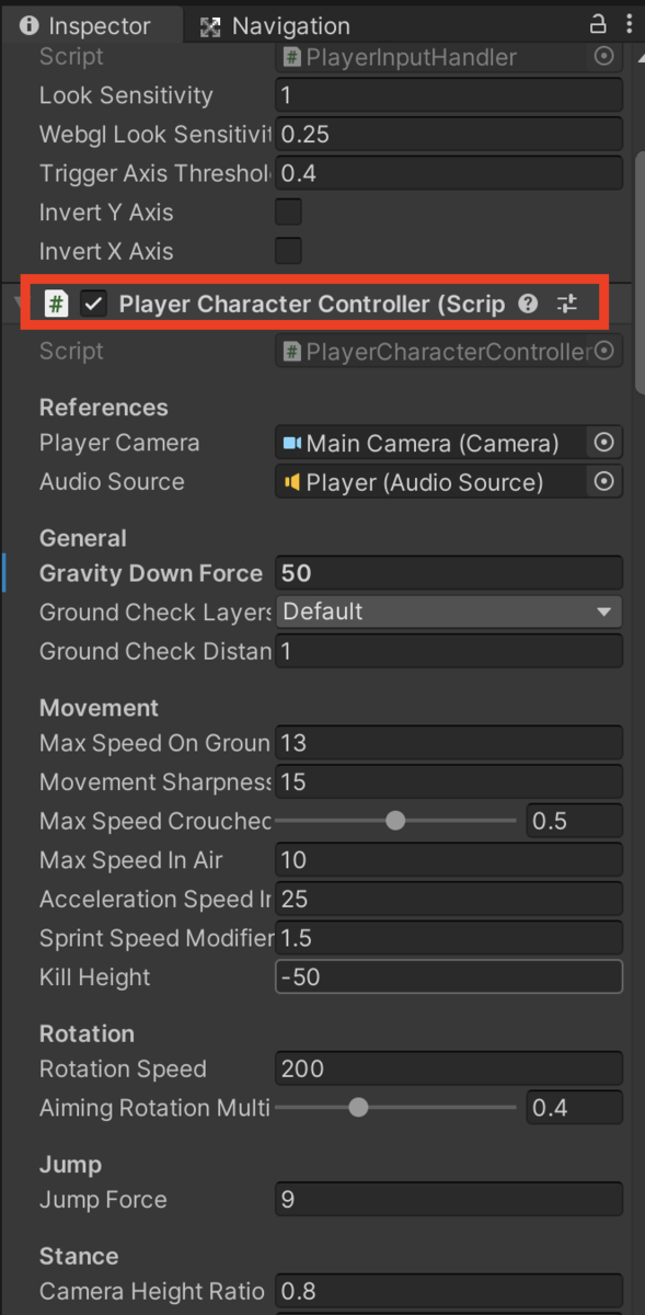 Player Character Controller（Script）