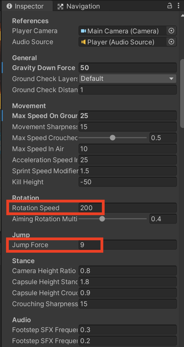 Jump ForceとRotation Speed