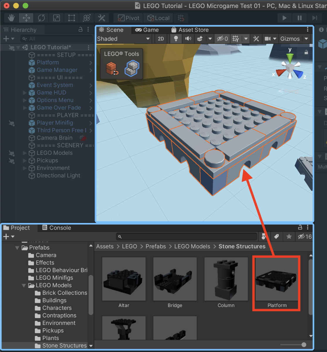 f:id:MrRadiology:20201101094616p:plain 「Platform」プレハブをシーンにドラッグ&ドロップ