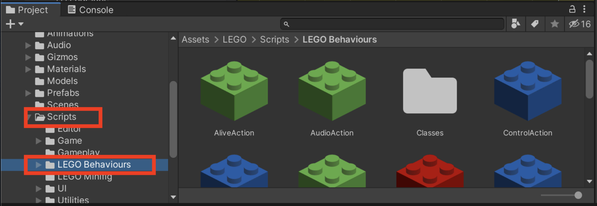  Assets &gt; LEGO &gt; Scripts &gt; LEGO Behaviours