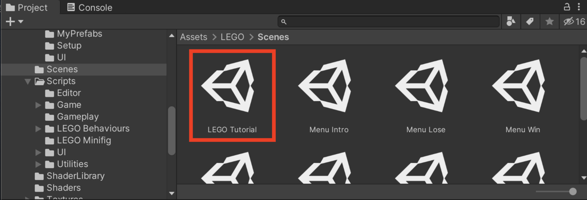「LEGO Tutorial」シーンをダブルクリック