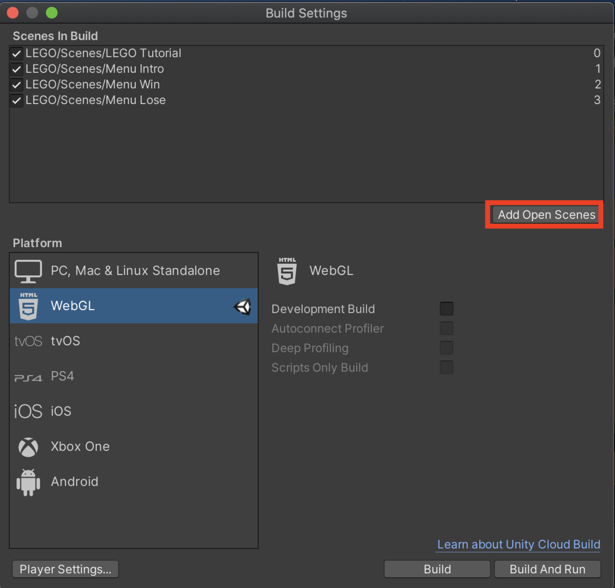 f:id:MrRadiology:20201109153102p:plain 「Add Open Scenes」をクリック