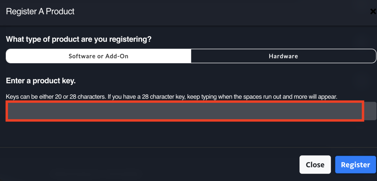 シリアルナンバーを入力
