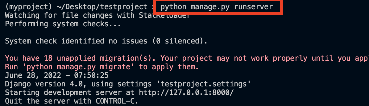 python manage.py runserver