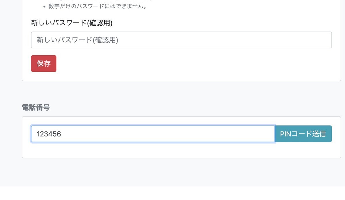 テスト登録PIN入力
