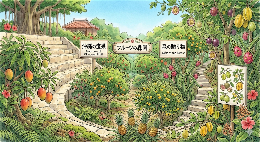 沖縄ワールドのハブとマングースのレースをイラスト風に表現した画像。観客に囲まれた会場で、左右のレーンにハブとマングースが描かれている。