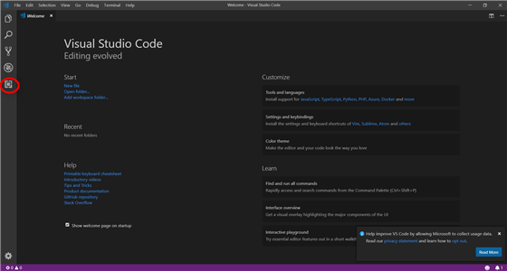 初起動時。拡張機能は左から