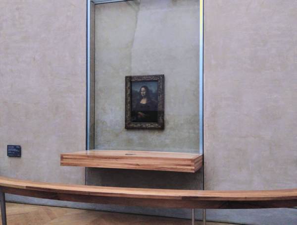 厳重に展示されている『モナ・リザ』