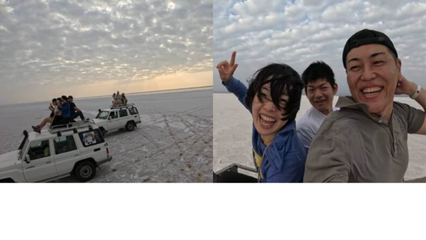 四駆のルーフに乗って爆走